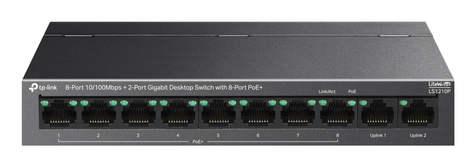 TP-Link LS1210P network switch Unmanaged L2 Gigabit Ethernet (10/100/1000) Power over Ethernet (PoE) Desktop Black