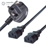 connektgear 2.5m UK Mains Power Splitter Cable UK Plug to 2 x C13 Sockets
