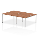 Dynamic Impulse Back-to-Back 4 Person Bench Desk W1200 x D1600 x H730mm With Cable Ports Walnut Finish Silver Frame - IB00140 DD
