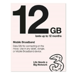 Three Three 3G 4G & 5G-Ready 12GB Prepaid Mobile Broadband Trio SIM Card