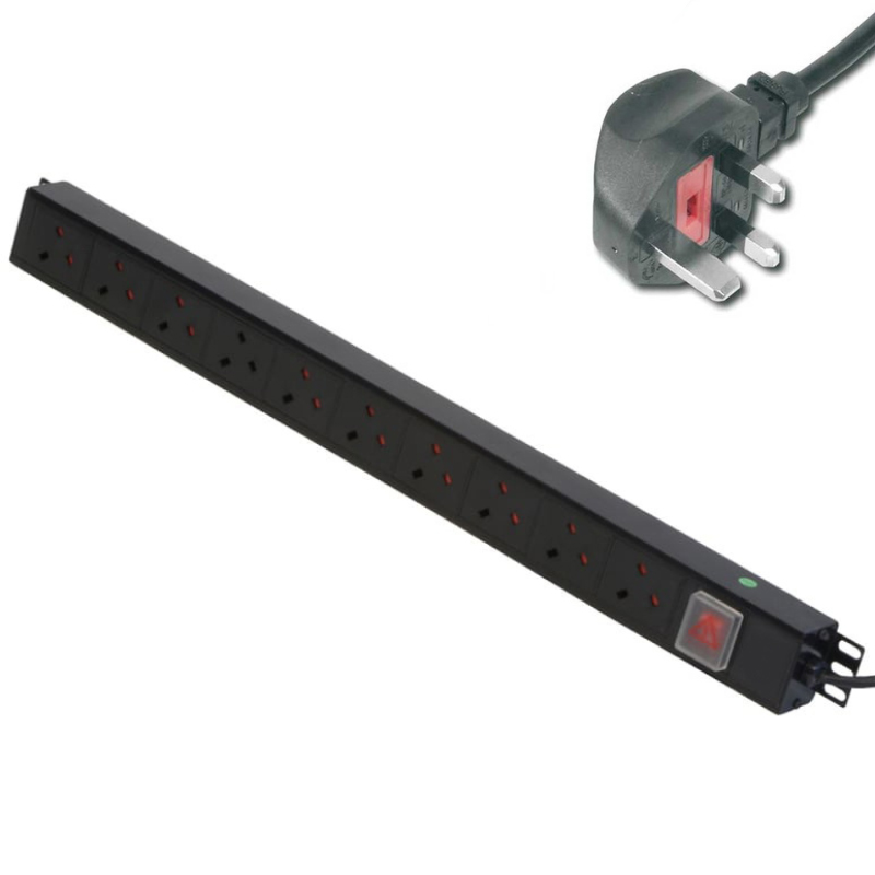 POWERDATA 10 WAY 19 INCH RACK UK PDU TO 13A PLUG - VERTICAL