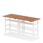 Dynamic Air Back-to-Back W1600 x D600mm Height Adjustable Sit Stand 4 Person Bench Desk With Cable Ports Walnut Finish White Frame - HA02242 DD