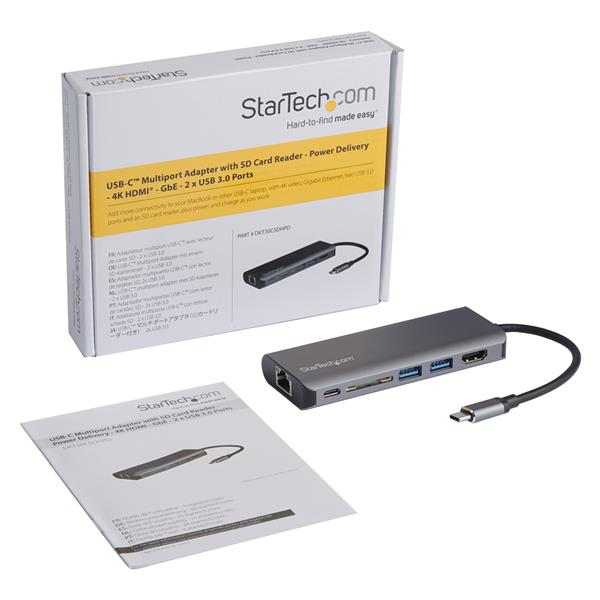 StarTech.com Adattatore Multiporta USB-C - Lettore Schede SD - Power Delivery - 4K HDMI - GbE - 2x USB 3.0 - NUOVA VERSIONE DISPONIBILE DKT30CSDHPD3