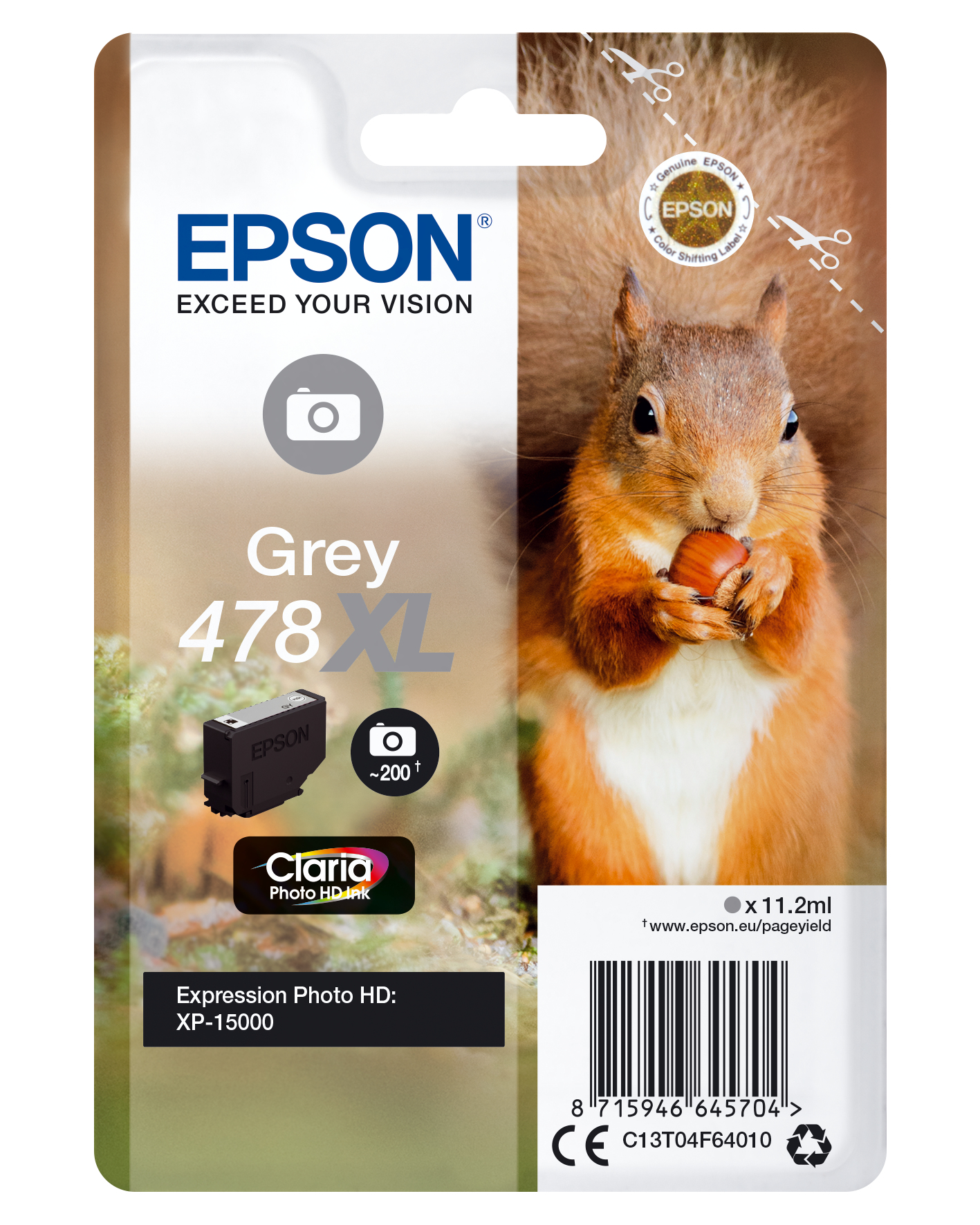 Image of Epson C13T04F64010/478XL Ink cartridge gray high-capacity 200...