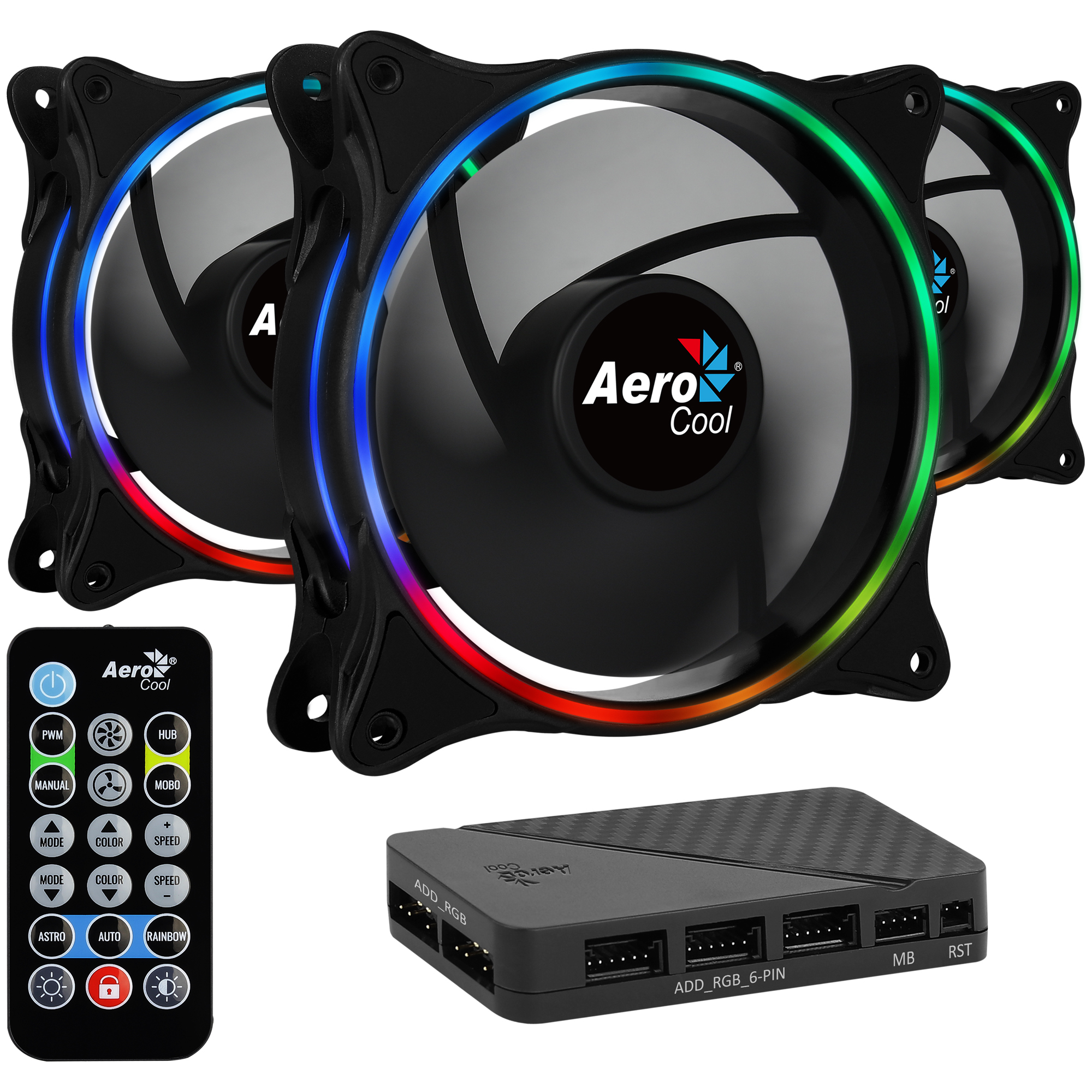 ACF3-EL10217.12 AEROCOOL Eclipse 12 LED Addressable RGB Fan Include Controller - Triple Pack- 12