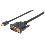 Manhattan Mini DisplayPort 1.2a to DVI-D 24+1 Cable (Clearance Pricing), 1080p@60Hz, 1.8m, Male to Male, Compatible with DVD-D, Black, Lifetime Warranty, Polybag