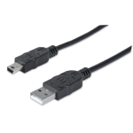 Manhattan USB-A to Mini-USB Cable, 1.8m, USB 2.0, 480 Mbps, Hi-Speed USB, Black, Lifetime Warranty, Equivalent to USB2HABM2M except 20cm shorter