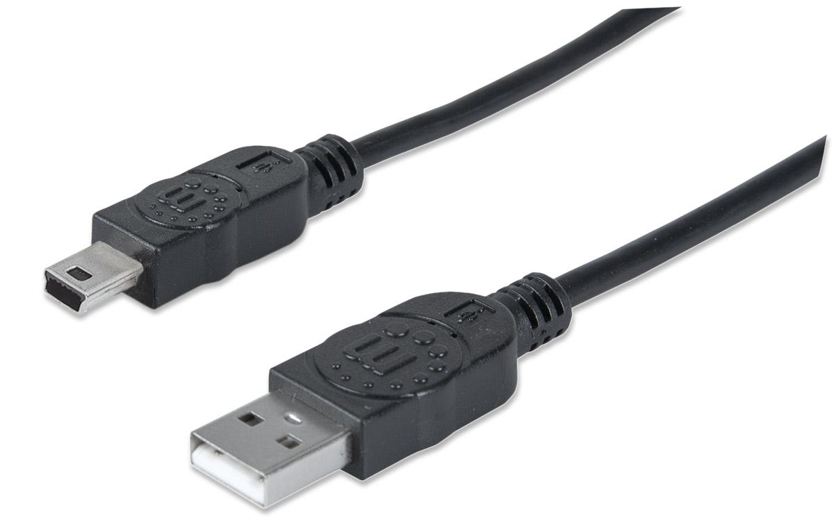 Manhattan USB-A to Mini-USB Cable, 1.8m, USB 2.0, 480 Mbps, Hi-Speed USB, Black, Lifetime Warranty, Equivalent to USB2HABM2M except 20cm shorter