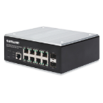 Intellinet Industrial 8-Port Gigabit Ethernet PoE+ Layer 2+ Web-Managed Switch with 2 SFP Ports IEEE 802.3at/af (PoE+/PoE) Compliant, PoE Power Budget up to 240 W, Layer 2+/Layer 3 Lite, IP30-Rated Metal Housing, Self-Healing Network, Endspan, DIN-Rail Mo