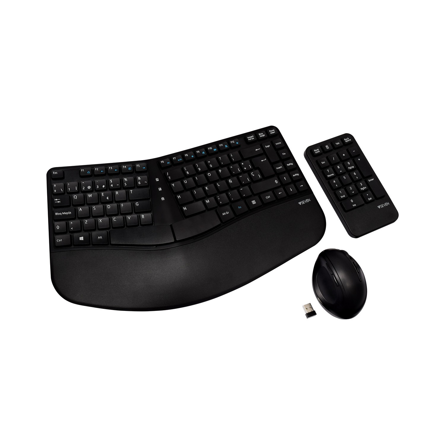 V7 Ergonomic Wireless Keyboard, Mouse, and Keypad Combo