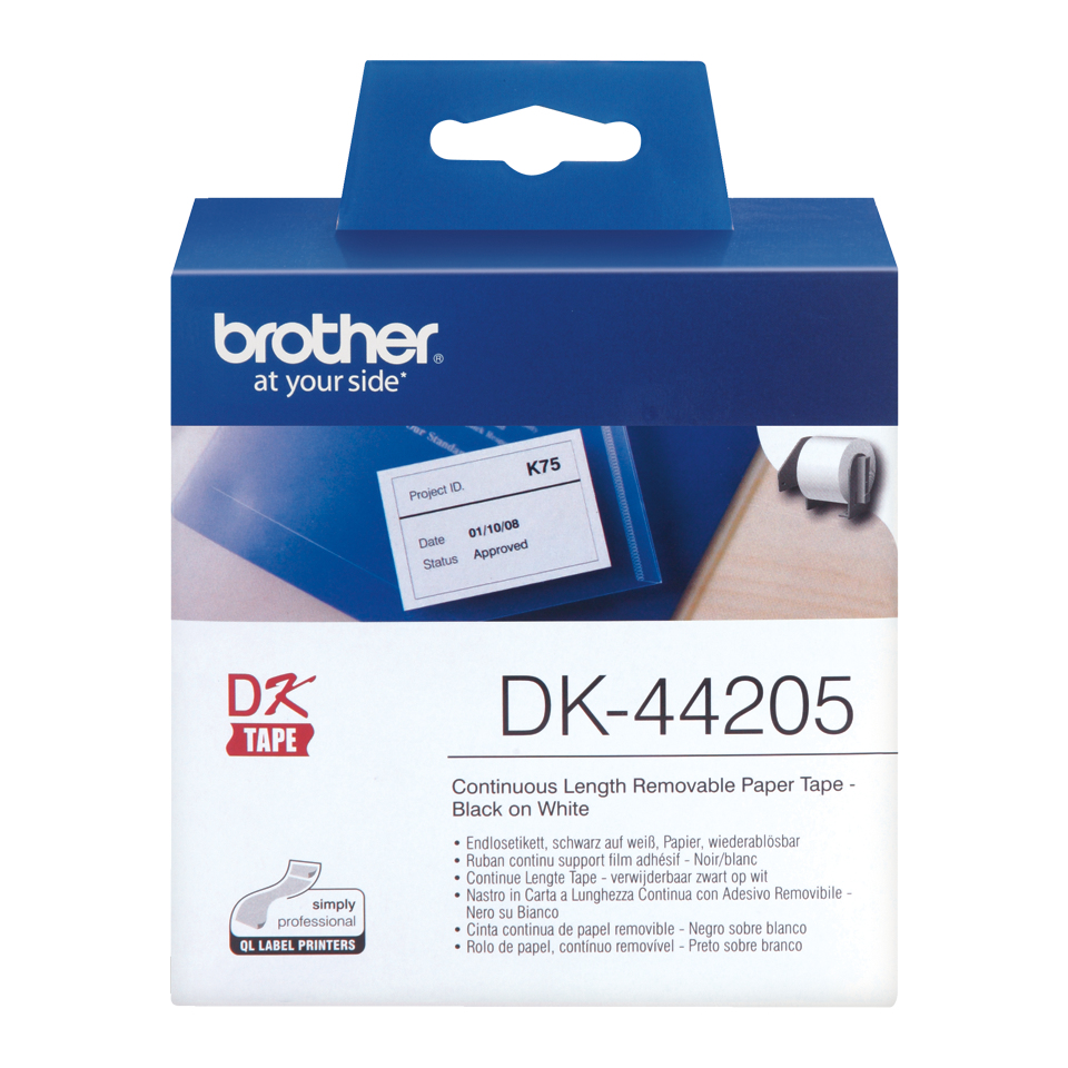 P-TOUCH ETIKETTES BROTHER DK-44205 BLACK ON WHITE CONTINUOUS LABEL ROLL 62mm 