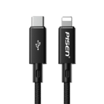 PISEN Braided Lightning to USB-C PD Fast Charge Cable (1M) Black - Support 3A, Anti-Breaking, Reinforced & More Durable, Apple iPhone/iPad/MacBook