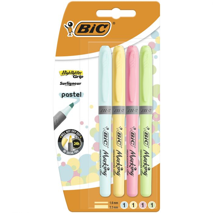 Photos - Felt Tip Pen BIC Highlighter Grip Pastel marker 4 pc(s) Chisel tip Blue, Green, Pin 964 