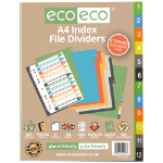 Eco Eco A4 50% Recycled Index File Dividers - 1 Set of 12