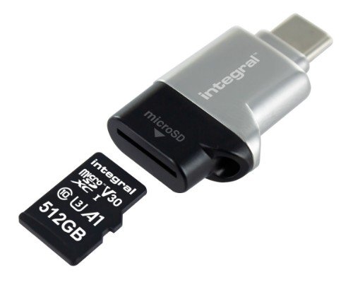 Integral USB3.0 CARDREADER TYPE C SINGLE SLOT MSD card reader USB 3.2 Gen 1 (3.1 Gen 1) Black, Silver