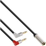 InLine Slim Audio airplane-seat cable 2x 3.5mm M to 1x F, 1m