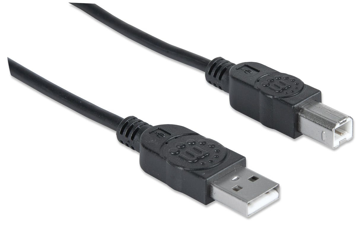 Manhattan USB-A to USB-B Cable, 3m, Male to Male, 480 Mbps (USB 2.0), Black, Polybag