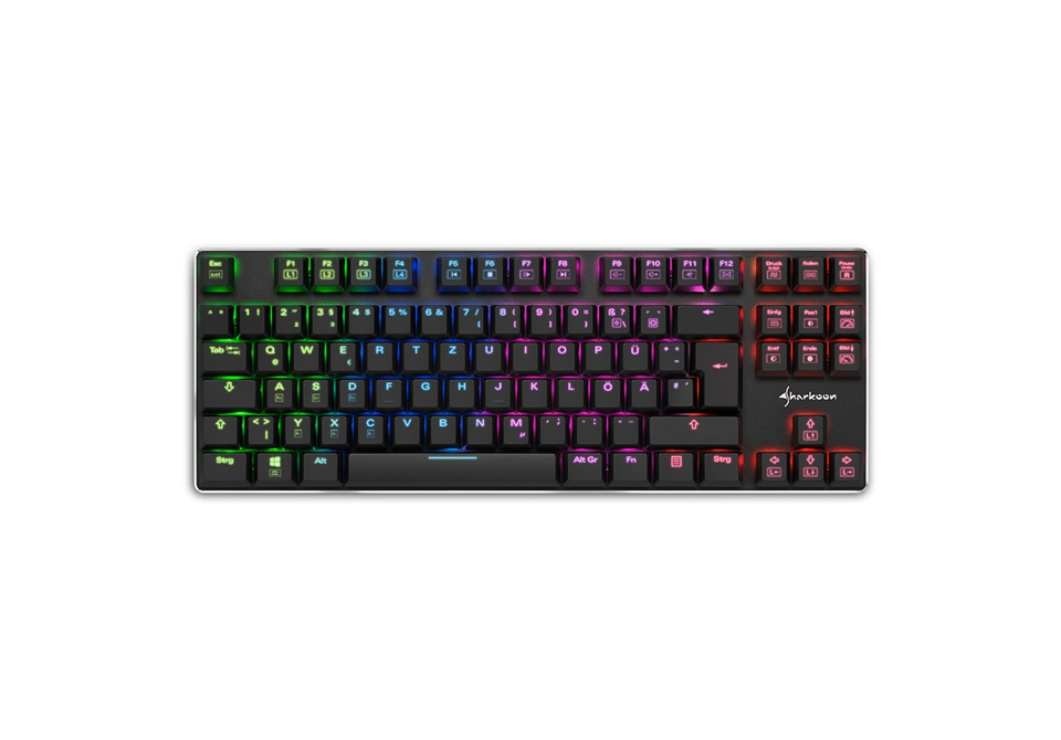 4044951021512 SHARKOON PureWriter TKL RGB (schwarz. DE-Layout. Kailh Choc Low Profile Blue)