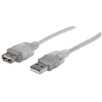 Manhattan USB-A to USB-A Extension Cable, 3m, Male to Female, Translucent Silver, 480 Mbps (USB 2.0), Hi-Speed USB, Equivalent to Startech USBEXTAA10BK (except colour), Lifetime Warranty, Polybag