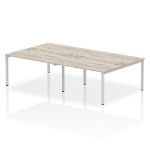 Dynamic Impulse Back-to-Back 4 Person Bench Desk W1400 x D1600 x H730mm With Cable Ports Grey Oak Finish Silver Frame - IB00149 DD