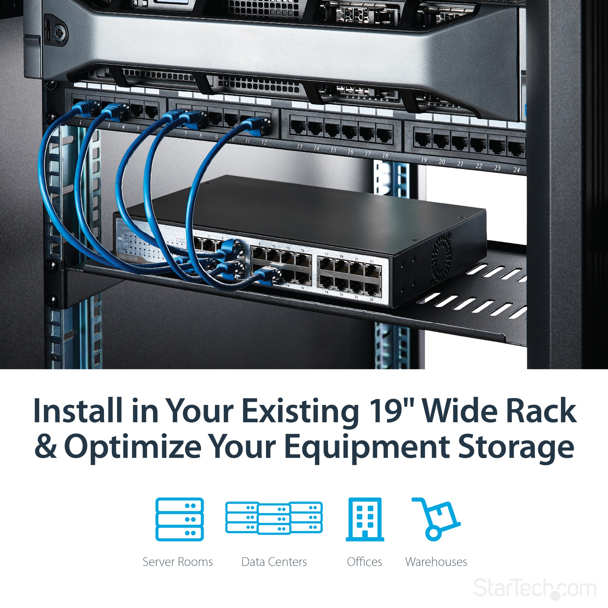 StarTech.com 1U Vented Server Rack Cabinet Shelf - 10in Deep Fixed Cantilever Tray - Rackmount Shelf for 19" AV/Data/Network Equipment Enclosure with Cage Nuts & Screws - 44lbs capacity