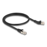 DeLOCK RJ45 Network Cable Cat.6A S/FTP plug 45° left angled to plug straight 0.5 m black