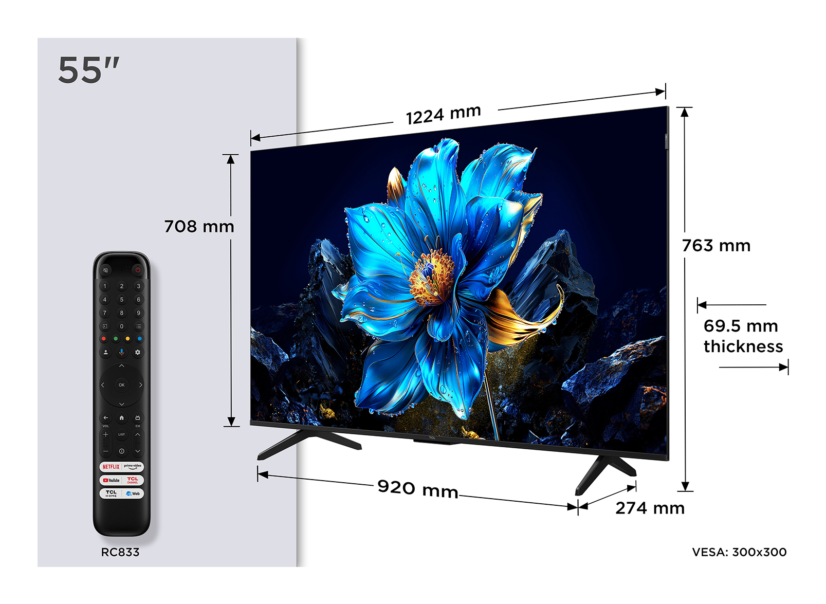 TCL P7K 55P7K TV 139.7 cm (55") 4K Ultra HD Smart TV Wi-Fi Metallic 450 cd/mÂ²