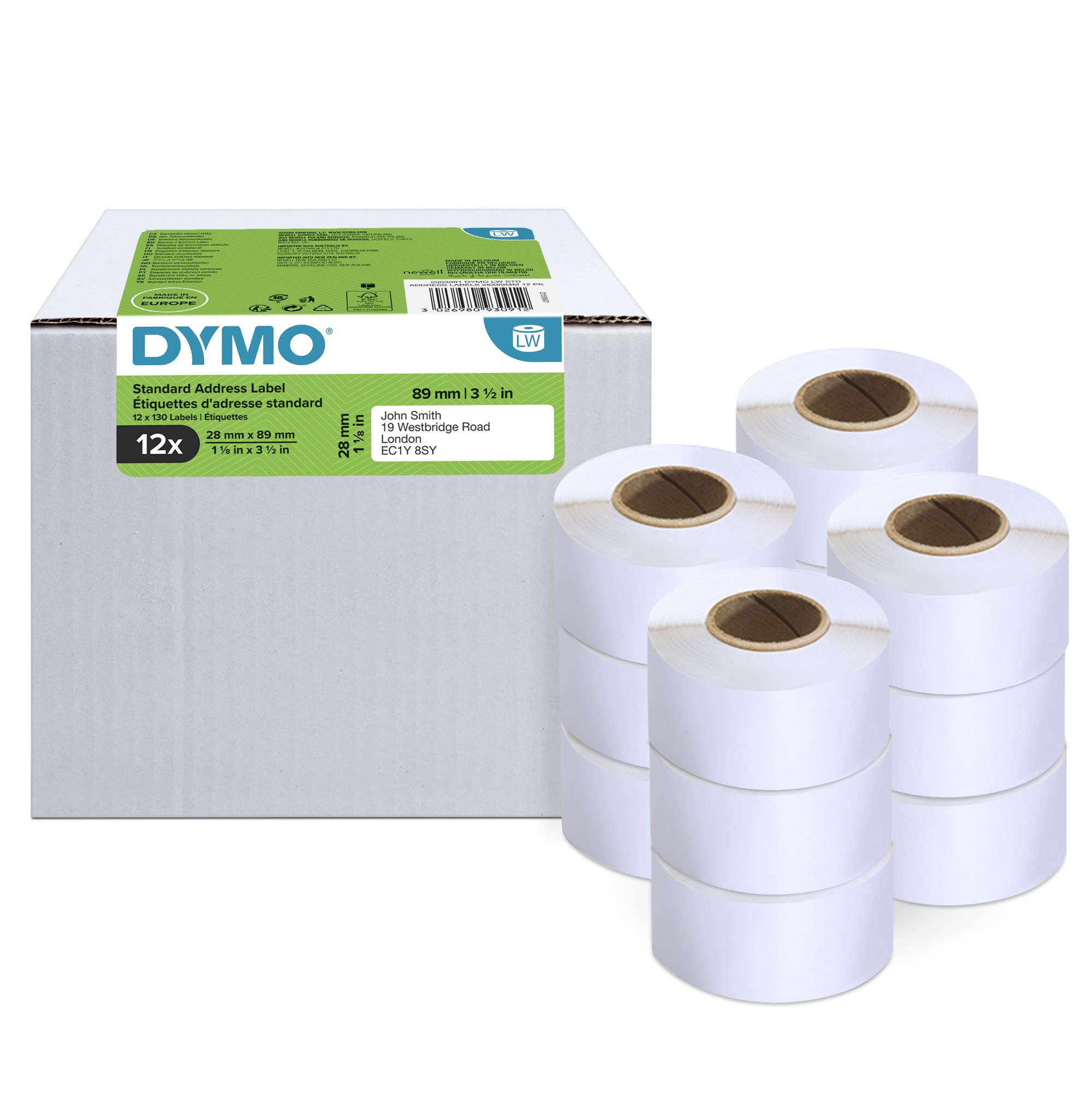 Dymo White/Black 2093091 Directlabel-Etikettes 89Mm X28mm Pack=12 For Lw 550