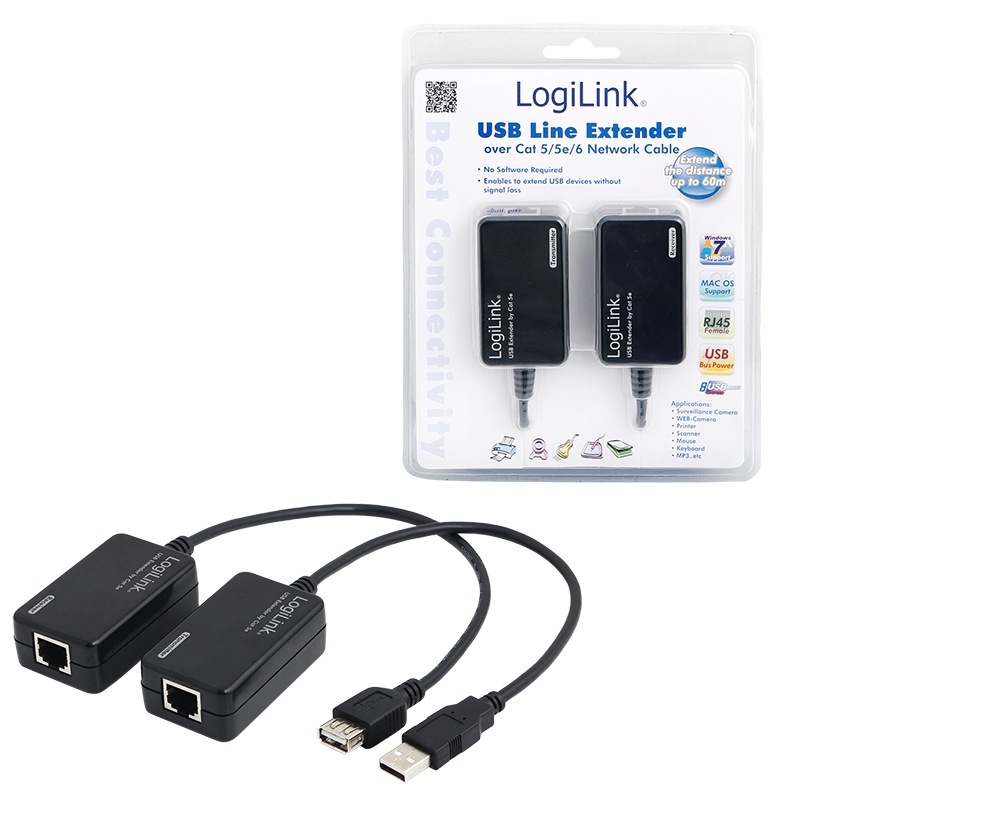 Image of LogiLink Line Extender USB via CAT5/6 interface cards/adapter