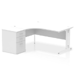 Dynamic Impulse W1600 x D1200 x H730mm Left Hand Crescent Desk Cable Managed Leg With D600mm Desk High Pedestal White Finish White Frame - I004152 DD