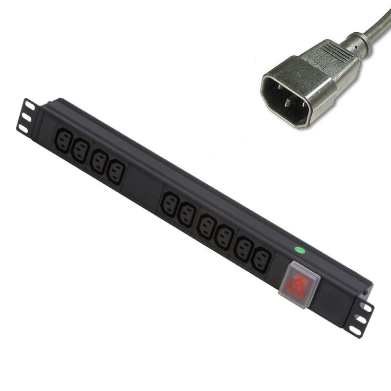 Image of POWERDATA 10 WAY 19 INCH RACK PDU IEC SKTS TO C14 PLUG - HORIZONTAL