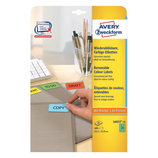 Image of Avery L6033-20 self-adhesive label Rounded rectangle Removable...