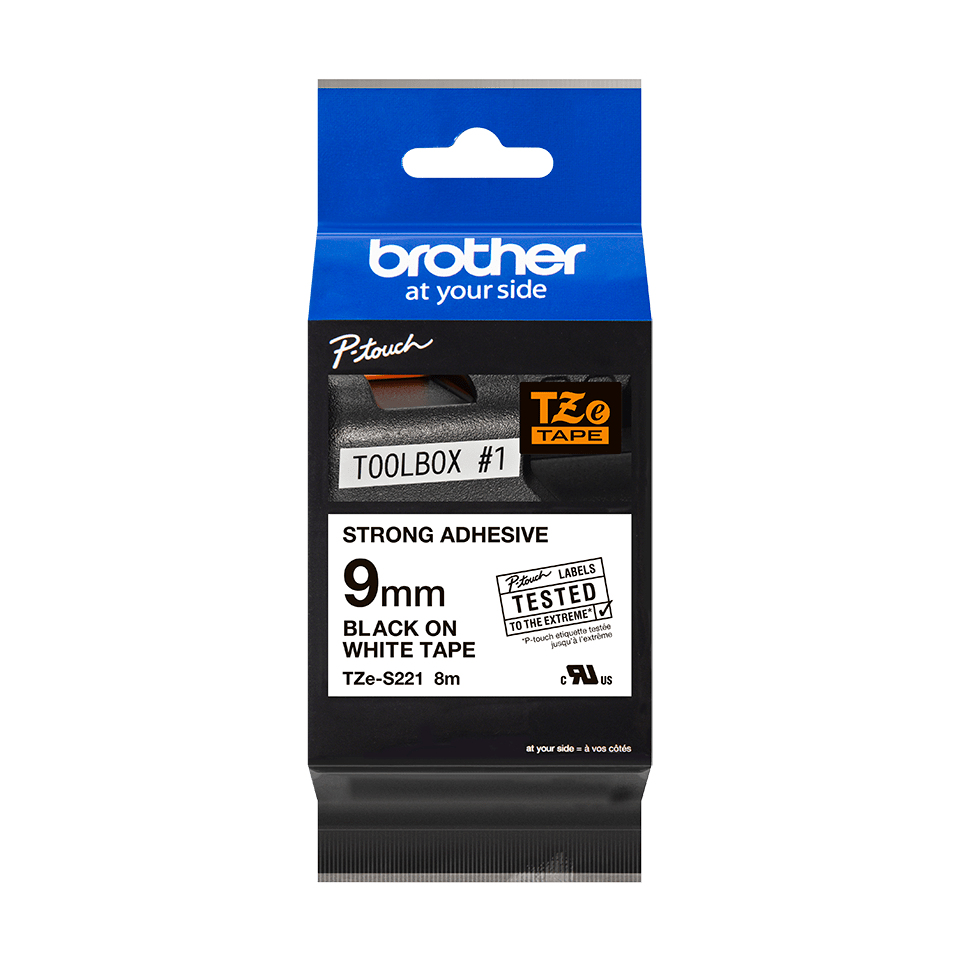 Brother TZE-S221 DirectLabel black on white extra strong Laminat 9mm x 8m for Brother P-Touch TZ 3.5-18mm/6-12mm/6-18mm/6-24mm/6-36mm
