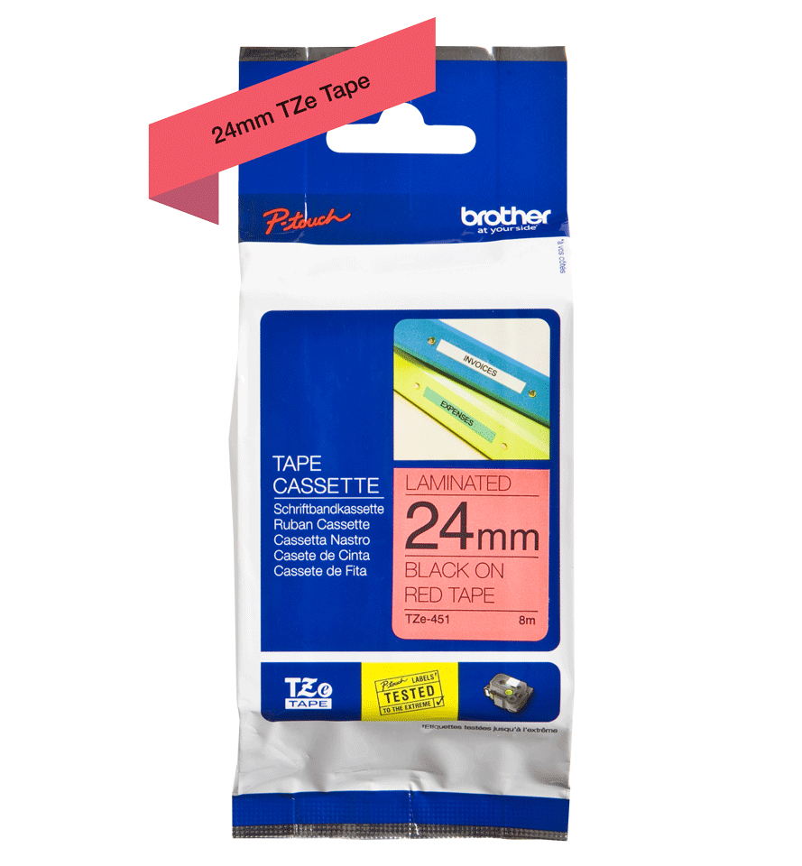 Brother TZE-451 DirectLabel black on red Laminat 24mm x 8m for Brother P-Touch TZ 3.5-24mm/HSE/36mm/6-24mm/6-36mm