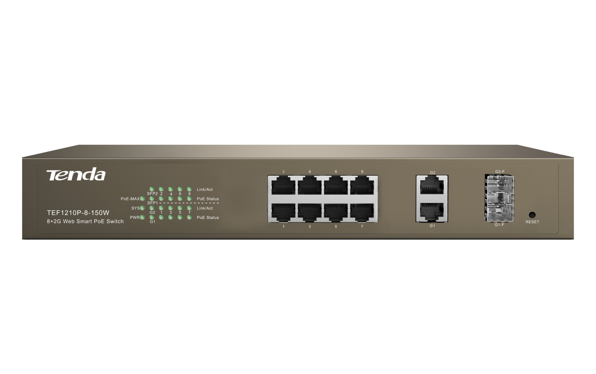 Tenda TEF1210P-8-150W network switch Managed Fast Ethernet (10/100) Power over Ethernet (PoE) Grey