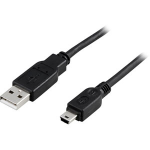 Deltaco USB 2.0 Cable A/mini B, 3m USB cable USB A Mini-USB B Black