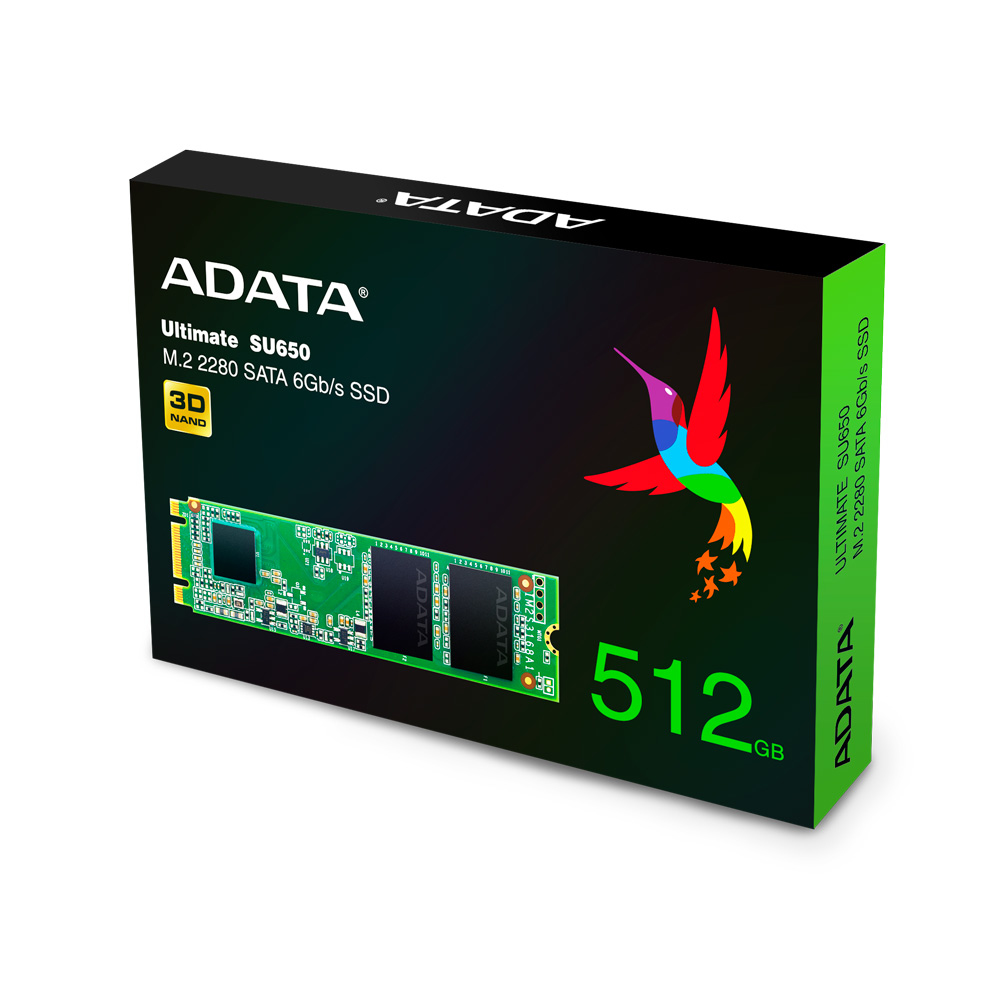 ASU650NS38-512GT-C A-DATA TECHNOLOGY Ultimate SU650 (ASU650NS38-512GT-C) 512GB M.2 Sata 2280 3D NAND SSD, Read 550MB/s, Write 500MB/s, 3 Year Warranty
