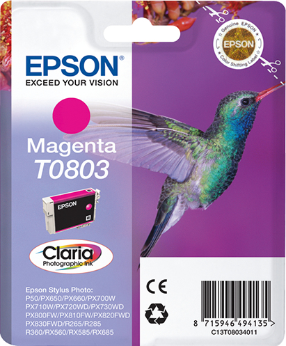 Image of Epson C13T08034011/T0803 Ink cartridge magenta, 220 pages ISO/IEC...