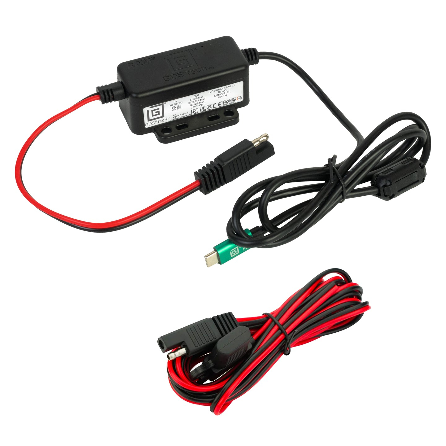 EU Product - s GDS Hardwire-Charger - SAE/open wire ends - 10-30V DC input - 5-12V DC output - 25W - Power Delivery - USB-C connector thumbnail