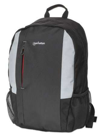 Manhattan York Backpack 16" Black/Grey Padded Laptop Compartment Large Front Pocket Carry Handle Two External Water Bottle Pockets